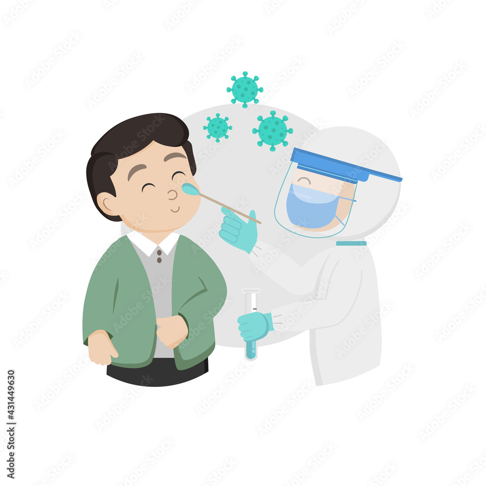 Covid 19 nasal swab test flat illustration. Covid 19 nasal swab test flat illustration.