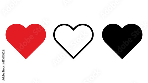 Heart set. Vector illustration of different hearts. Love symbol isolated on white background. Love icon flat design for website, logo, sign, card, app, UI. Social network concept.