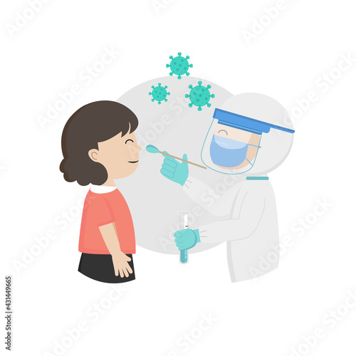 Covid 19 nasal swab test flat illustration.