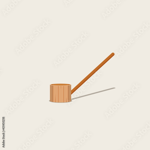 Japanese hot spring small wooden bath bucket. Isolated on white background