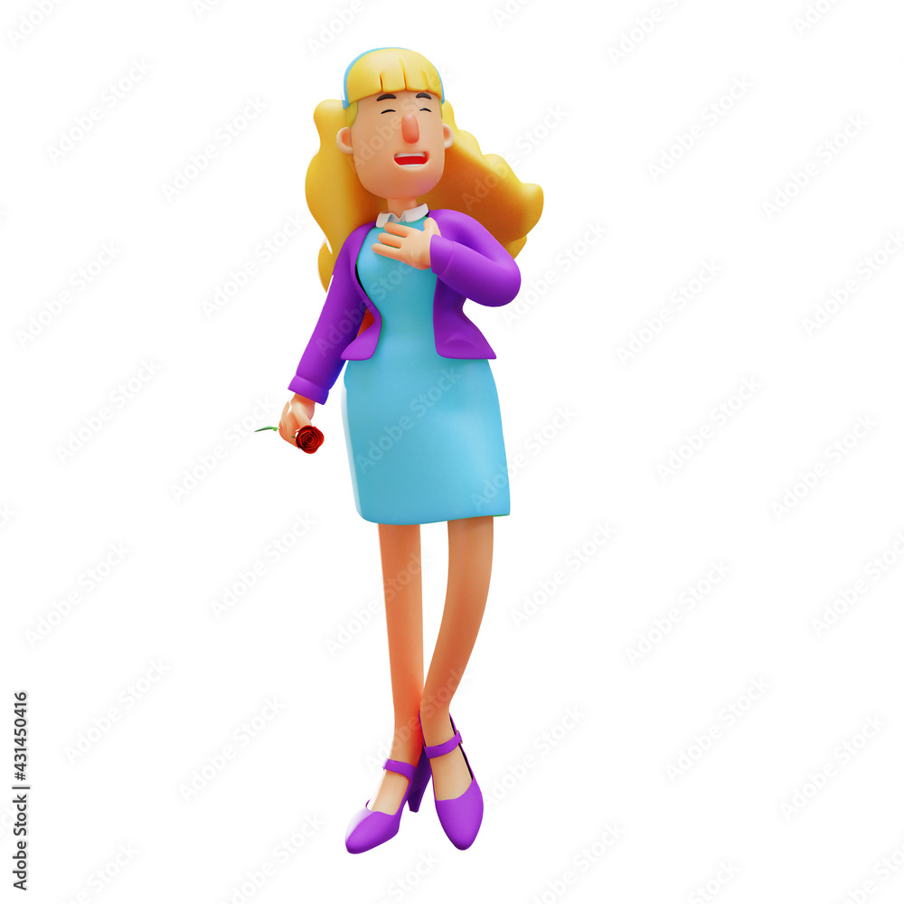 3D Business Woman Cartoon Illustration Feels Happy 3D Business Woman Cartoon Illustration Feels Happy