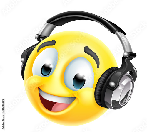 Cartoon Emoticon Face Icon With Music Headphones