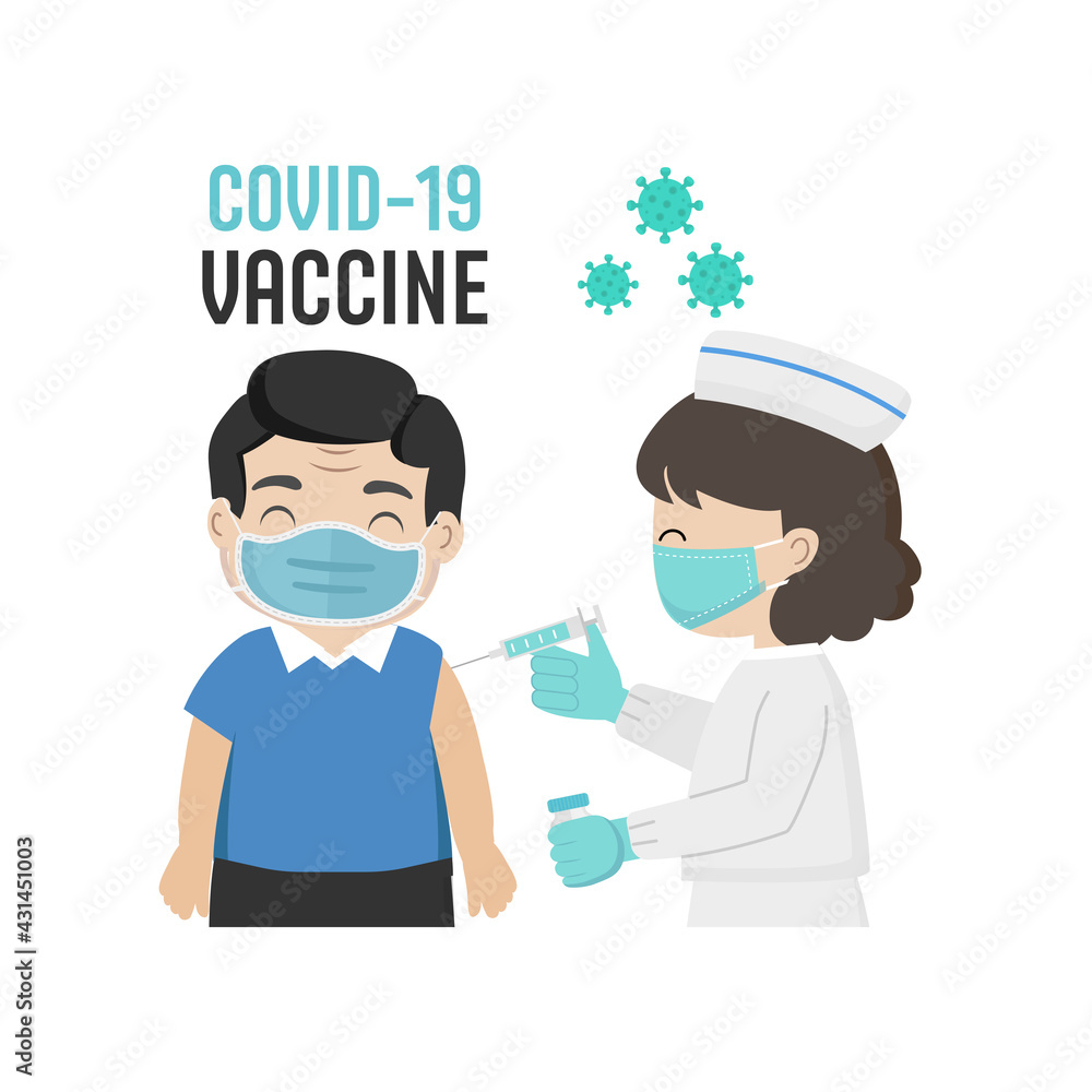 Coronavirus vaccination concept. Nurse gives vaccine shot to shoulder of man in hospital. Coronavirus vaccination concept. Nurse gives vaccine shot to shoulder of man in hospital.