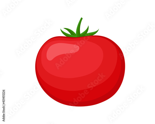 Vector illustration of a beautiful red tomato in cartoon style. Vegetables. Isolated on white background. 