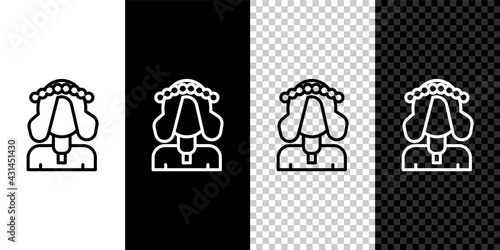 Set line Ukrainian woman in traditional clothes icon isolated on black and white background. Vector