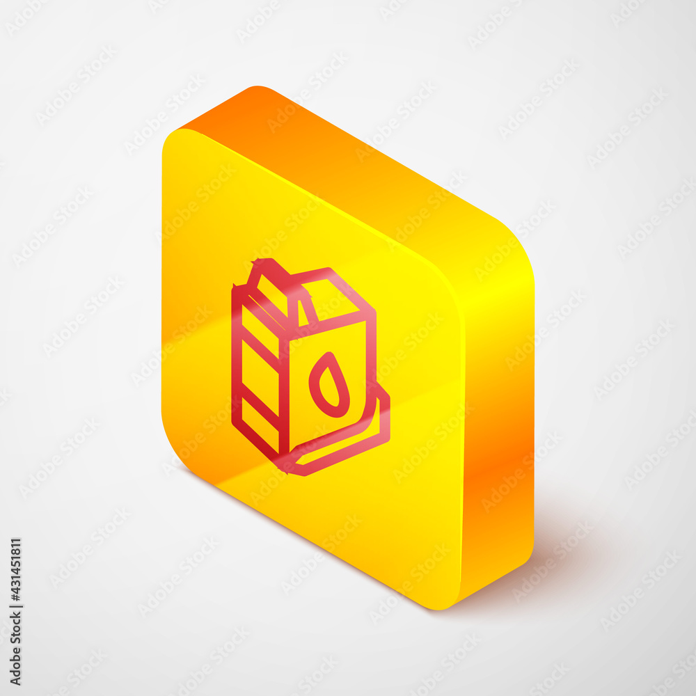 Isometric line Printer ink cartridge icon isolated on grey background. Yellow square button. Vector Isometric line Printer ink cartridge icon isolated on grey background. Yellow square button. Vector