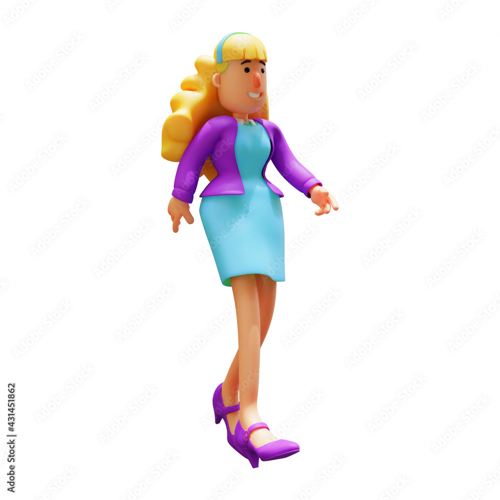Business Woman Cartoon Character Walking with Confidently Business Woman Cartoon Character Walking with Confidently