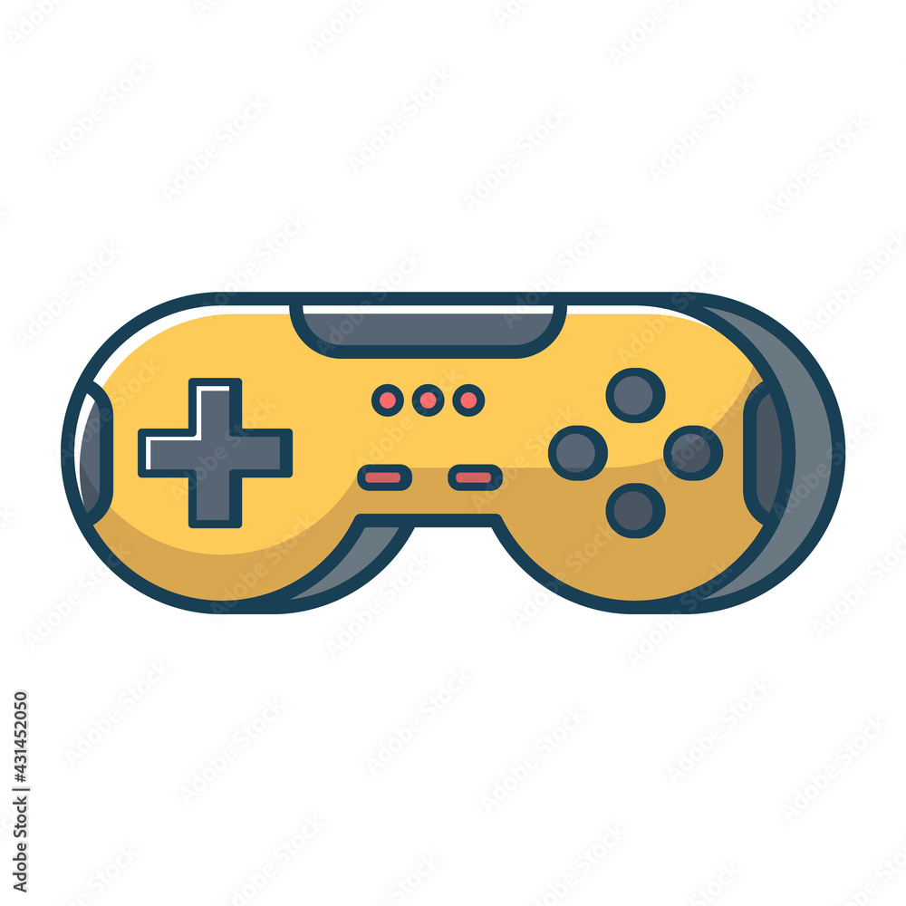 Yellow game joystick icon. Joypad for console, pc and video games. Vector illustration in flat line style. Yellow game joystick icon. Joypad for console, pc and video games. Vector illustration in flat line style.