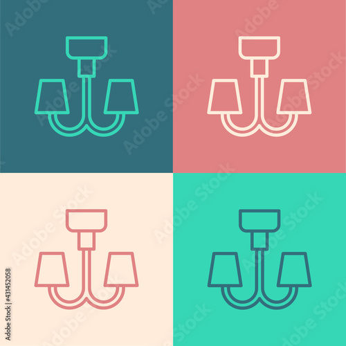 Pop art line Chandelier icon isolated on color background. Vector © vector_v
