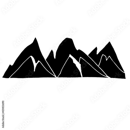 Hand-drawn mountains isolated on a white background, vector. Print for greeting cards and greetings.