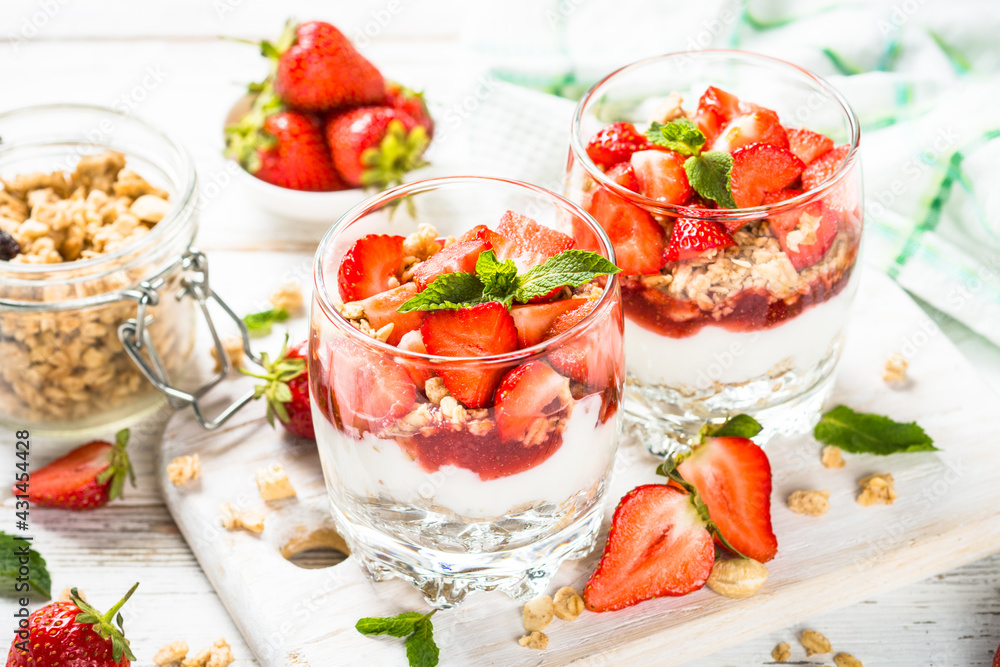 Greek yogurt parfait with strawberry. Greek yogurt parfait with strawberry.