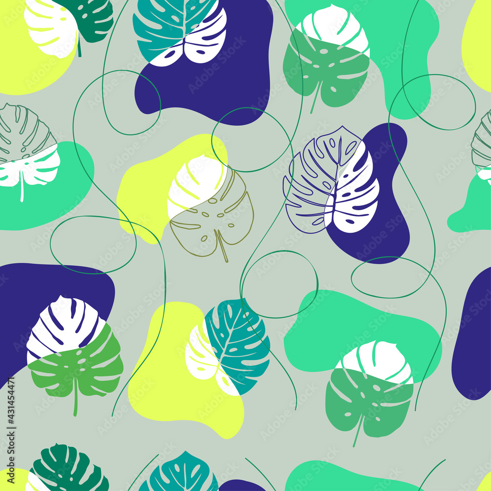 Seamless vector composition of monstera leaves.