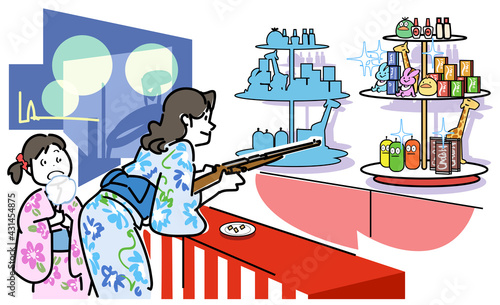お祭りの射的屋台-背景付き