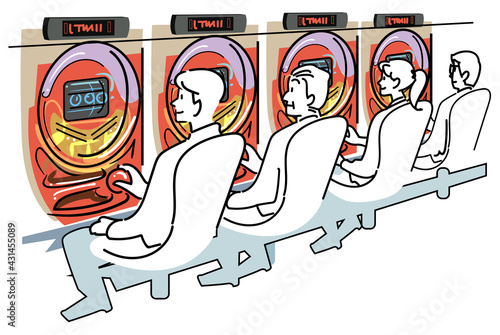 パチスロ台で並んで遊ぶ人たち