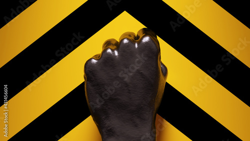 Black Raised Clenched Fist Anti Fascist with Yellow an Black Chevron Background 3d illustration render photo