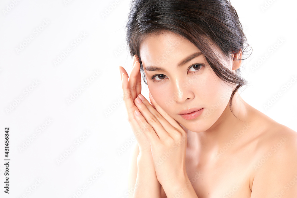 Beautiful young asian woman with clean fresh skin on white background, Face care, Facial treatment, Cosmetology, beauty and spa, Asian women portrait Beautiful young asian woman with clean fresh skin on white background, Face care, Facial treatment, Cosmetology, beauty and spa, Asian women portrait