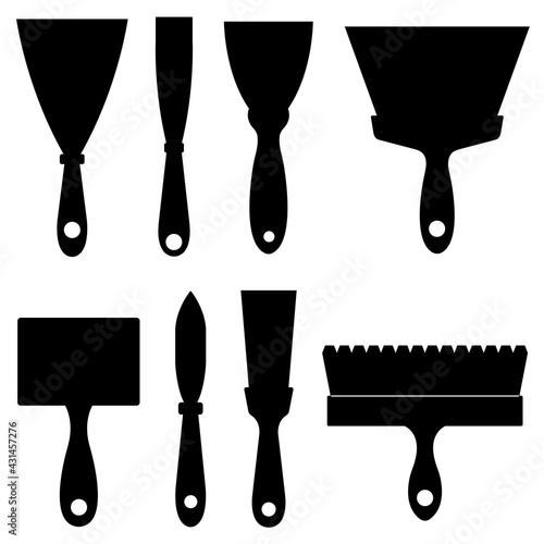 Illustration of different construction spatulas isolated on white