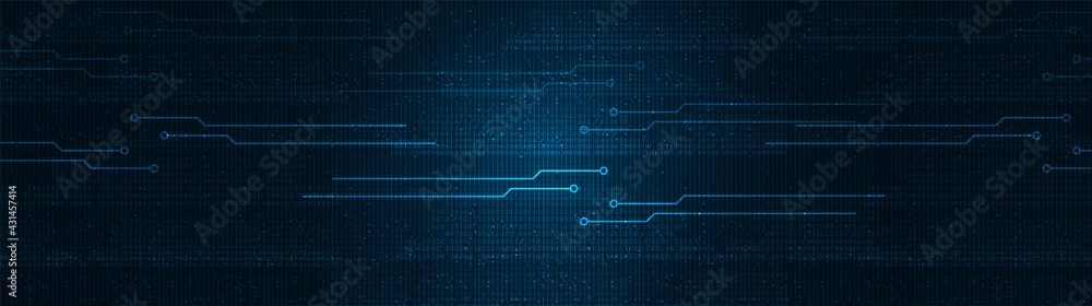 Obraz premium Panorama Digital Data Technology Background,Hi-tech Digital and sound wave Concept design,Free Space For text in put,Vector illustration.