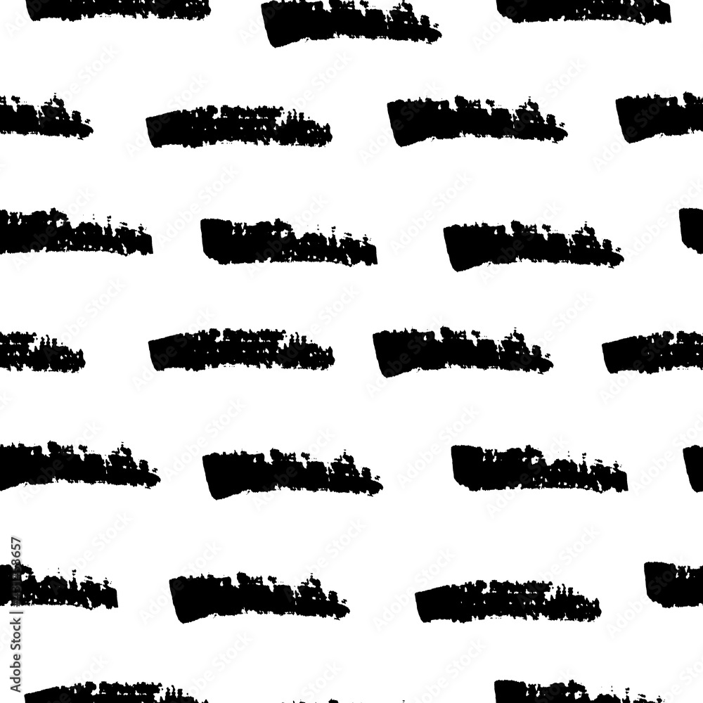 Vector seamless pattern with black brush stroke on white background