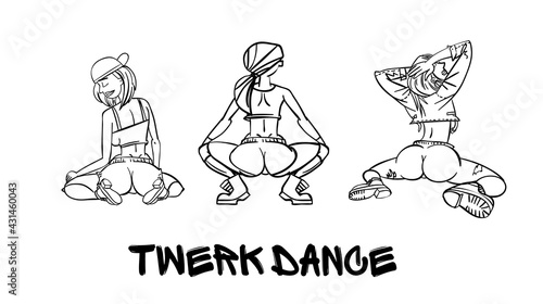 Twerk poster design. Cartoon style girl. Poster for booty dance course or battle.