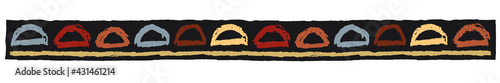 Ethnic border with semicircles, color on black. Linear border made in tribal style, made from hand-drawn drawings.