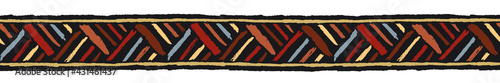 Ethnic border with stripes, color on black. Linear border made in tribal style, made from hand-drawn drawings.