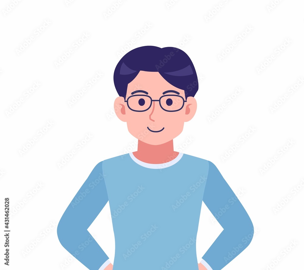 Male of glasses wearing water colored clothes Male of glasses wearing water colored clothes