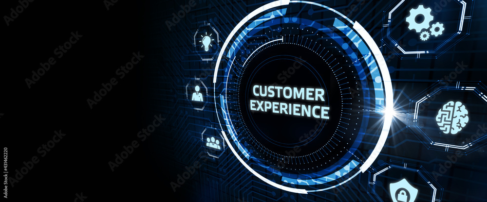 CUSTOMER EXPERIENCE inscription, social networking concept. Business, Technology, Internet and network concept