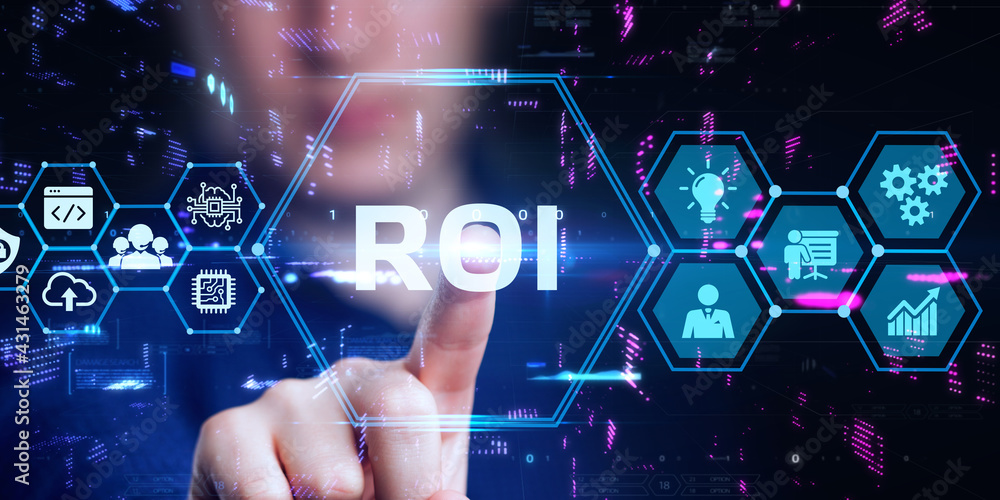ROI Return on investment financial growth concept. Business, Technology, Internet and network concept. ROI Return on investment financial growth concept. Business, Technology, Internet and network concept.