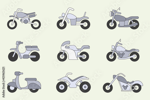Motorbike Icons set - Vector color symbols of motorcycle, bike, chopper, scooter and other transportation for the site or interface