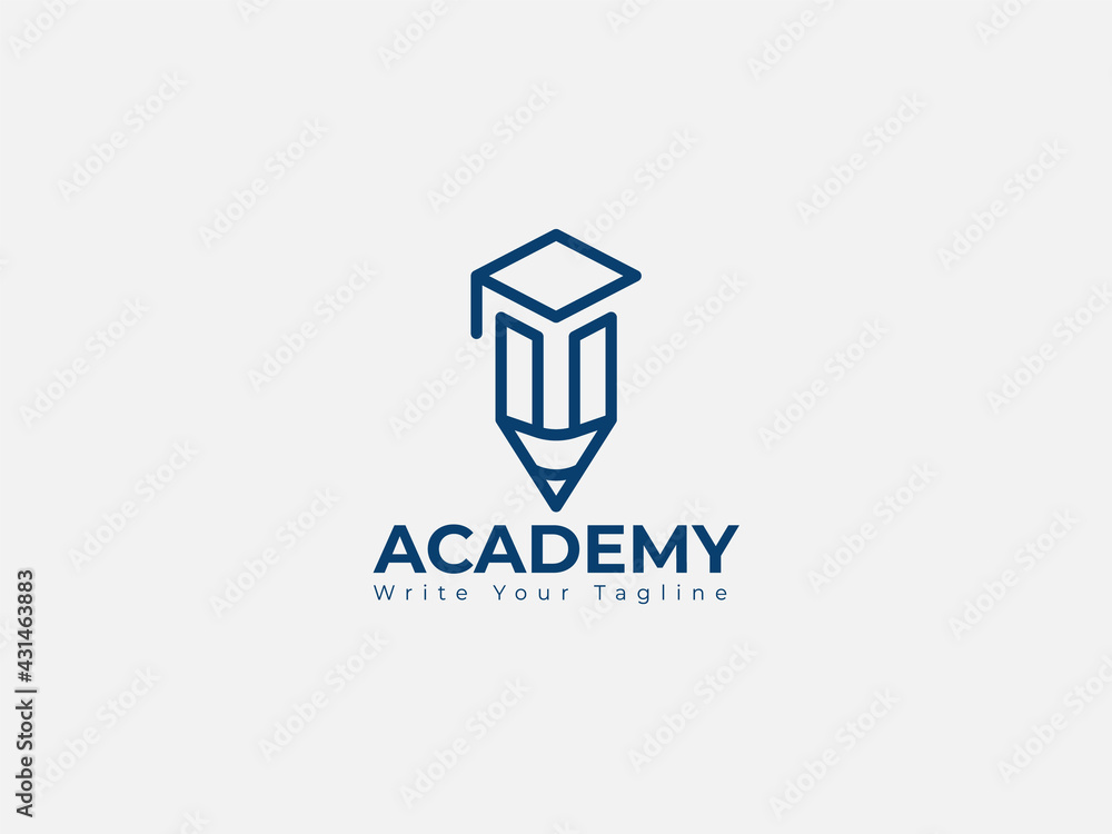 Minimal education logo design template, the concept for academy, graduation. Pen, pencil, and cap iconic concept. Minimal education logo design template, the concept for academy, graduation. Pen, pencil, and cap iconic concept.