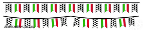 Bright party bunting flag with the flag of Italy. Football net pattern. Soccer ball party buntings flags. Funny vector sport icon. World sport finale or school game cup.