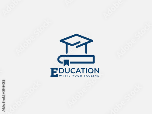 Education logo design with hat, book concept. minimal logo design for educational institute.
