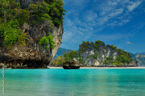 view of limestone island in phang nga bay in thailand