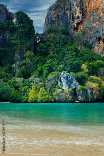 view of limestone island in phang nga bay in thailand