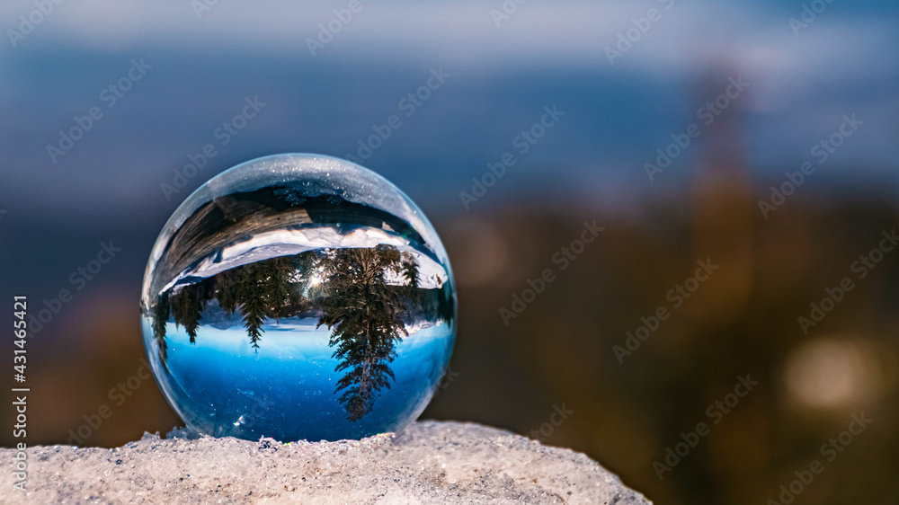 Crystal ball alpine landscape shot at the famous Rossfeldstrasse near Berchtesgaden, Bavaria, Germany Crystal ball alpine landscape shot at the famous Rossfeldstrasse near Berchtesgaden, Bavaria, Germany