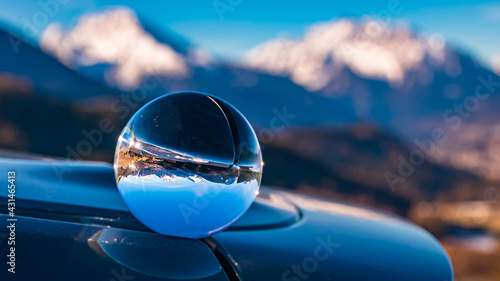 Crystal ball alpine landscape shot at the famous Rossfeldstrasse near Berchtesgaden, Bavaria, Germany © Martin Erdniss