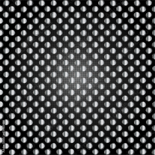 Silver colored geometriacal pattern on black background. Round twisted grey black circular shapesin arow. Vector illustration.