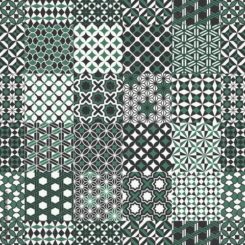 Geometric tiles patchwork abstract wallpaper vector mosaic seamless pattern 