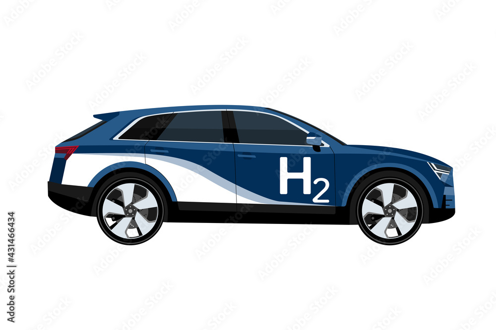 The car with the engine on hydrogen fuel. Vector illustration
