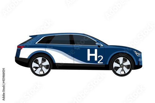 The car with the engine on hydrogen fuel. Vector illustration