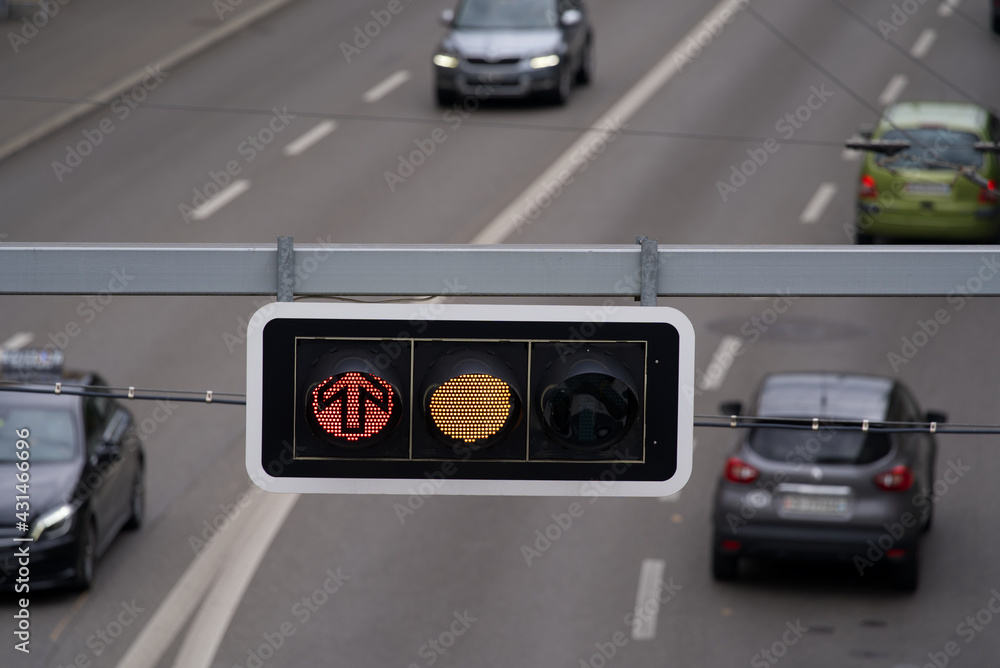 Fototapeta premium Traffic lights above Rosengartenstrasse at City of Zurich. Photo taken April 29th, 2021, Zurich, Switzerland.
