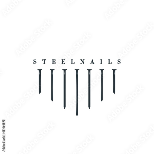 Vector illustration of a set of nails. Black contour image on a white background.