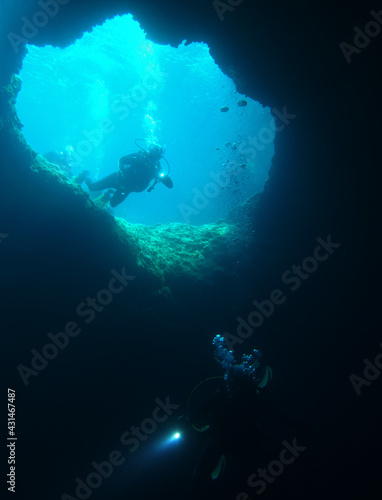 Cave diving in Lucice cave near Brac island, Croatia