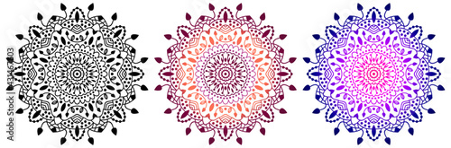 Mandala set. Indian antistress medallion. Abstract islamic flower, arabic henna design, yoga symbol. Collection of mandalas on white background