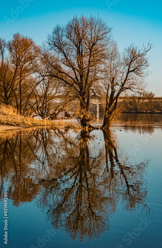 Beautiful sunny winter view with reflections near the famous Bogenberg, Danube, Bavaria, Germany © Martin Erdniss