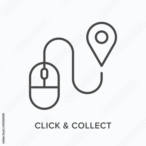 Click and collect flat line icon. Vector outline illustration of computer mouse. Black thin linear pictogram for internet shopping
