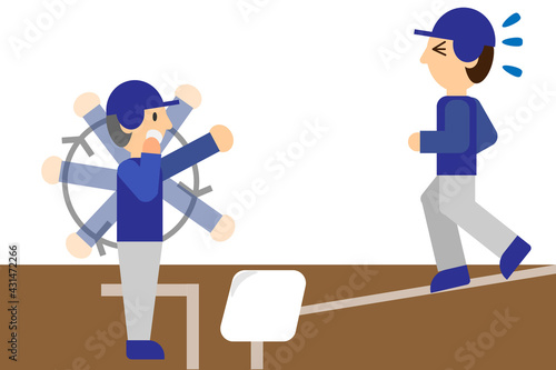 野球のベースコーチと選手