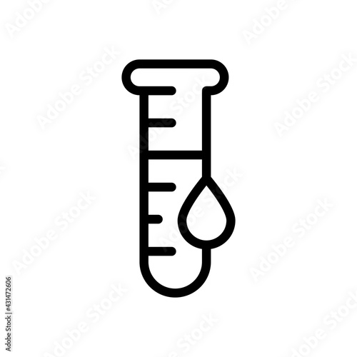 Test tube with blood, medical logo, simple icon. Black linear icon with editable stroke on white background