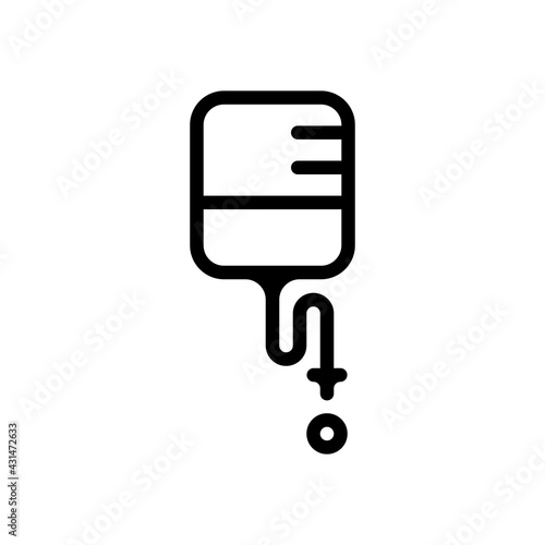 Blood bag, donor day, simple medical logo. Black linear icon with editable stroke on white background